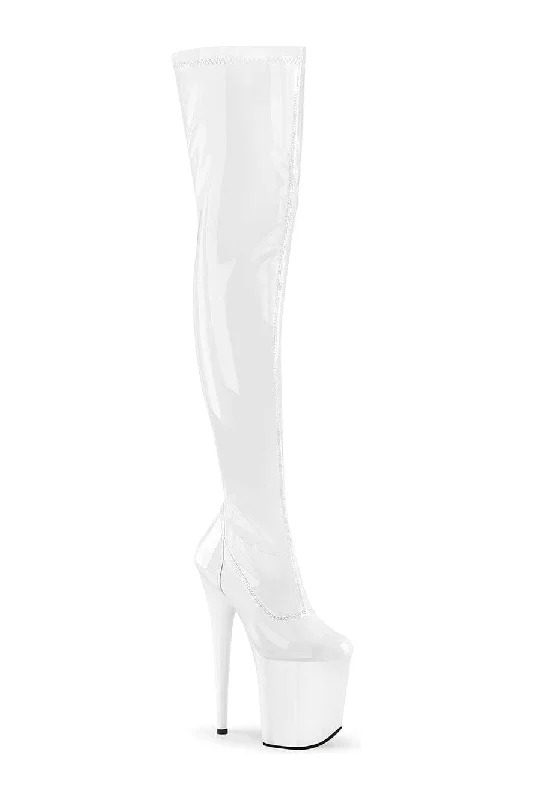 FLAMINGO-3000 White Patent Thigh Boot