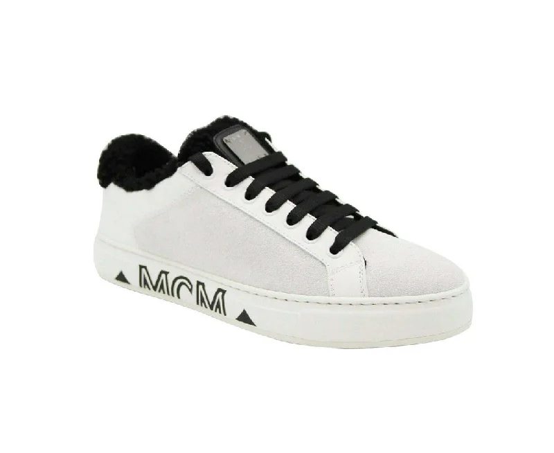 MCM Women's White Milano Suede Black Shearling Low Top Sneaker