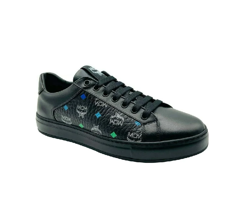 MCM Women's Black Spectrum Diamond Rainbow Logo Visetos Sneakers