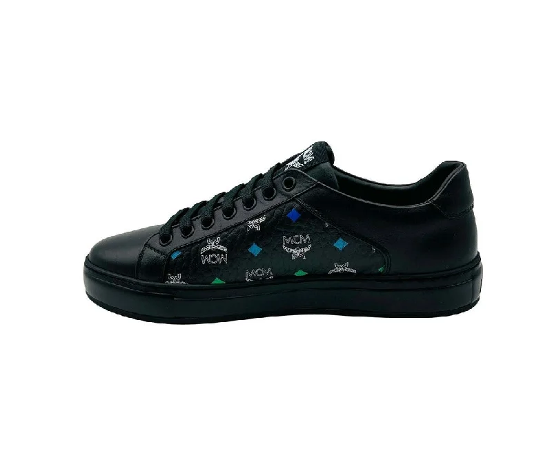 MCM Women's Black Spectrum Diamond Rainbow Logo Visetos Sneakers