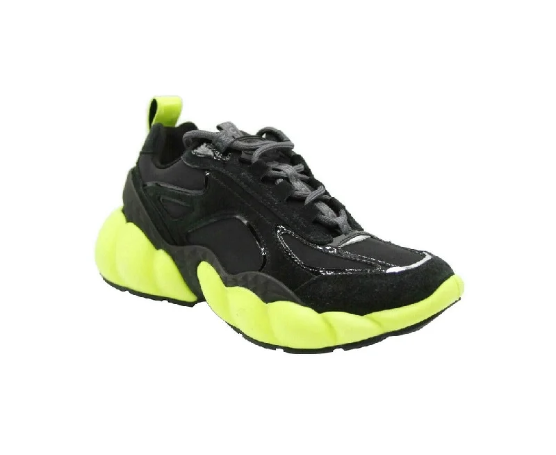 MCM Women's Black Luft Collection Suede Neon Green Trim Sneaker