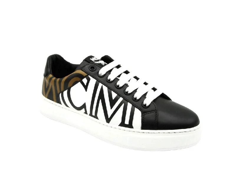 MCM Women's Black / White / Brown Leather Logo Low Top Sneaker (36 EU / 6 US)