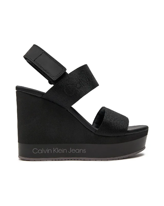 Calvin Klein Jeans Black Platform Sandals with Clip Fastening