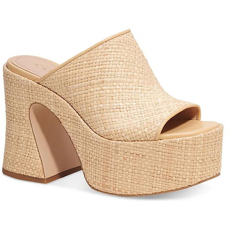 Bobi Straw Platform Womens Mules Square Open Toe Platform Sandals