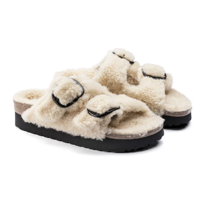 Birkenstock Arizona Big Buckle Slide Sandal (Women) - Teddy Eggshell Shearling