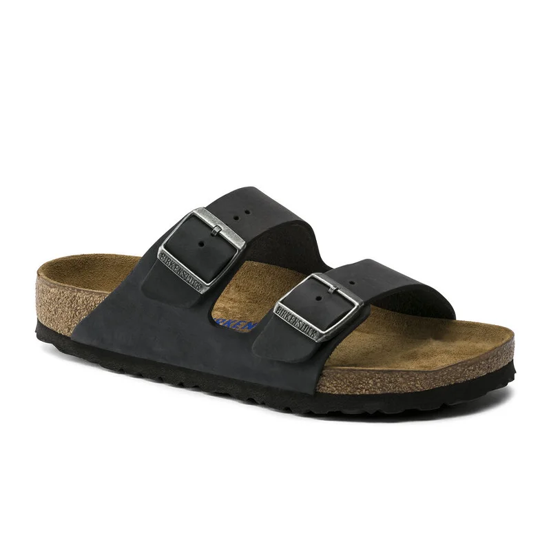 Birkenstock Arizona Soft Footbed Slide Sandal (Unisex) - Black Oiled Leather