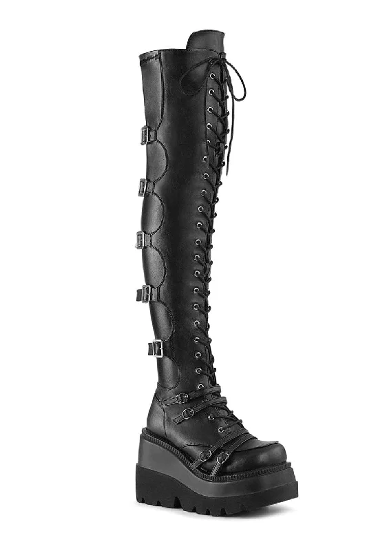 SHAKER-350 Black Vegan Leather Knee Boot