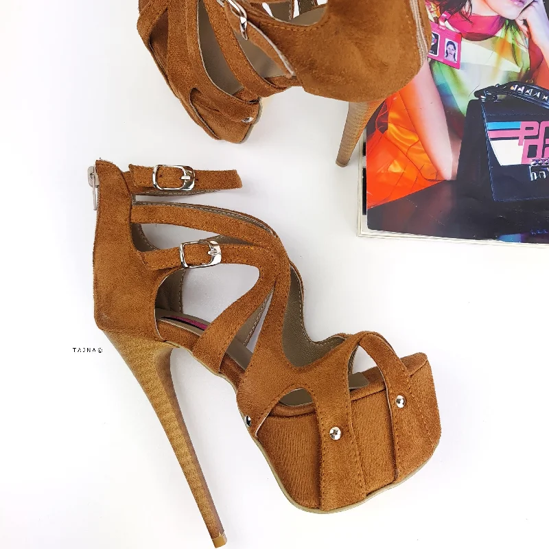 Tobacco Brown Suede Cage High Heels