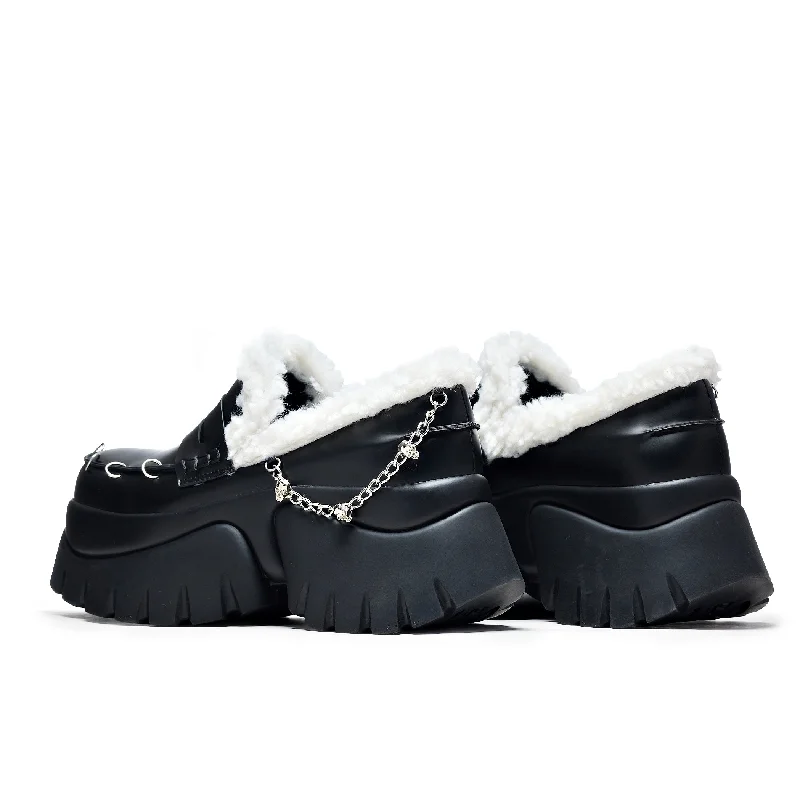 The Visitors Faux Fur Chunky Loafers - Black