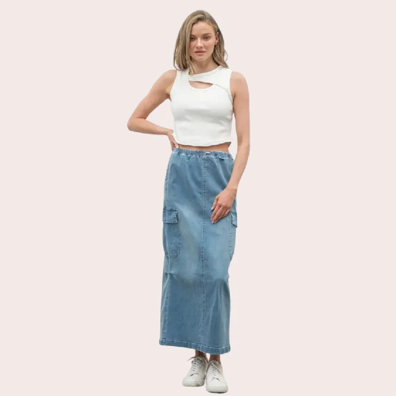 Denim Cargo Maxi Skirt