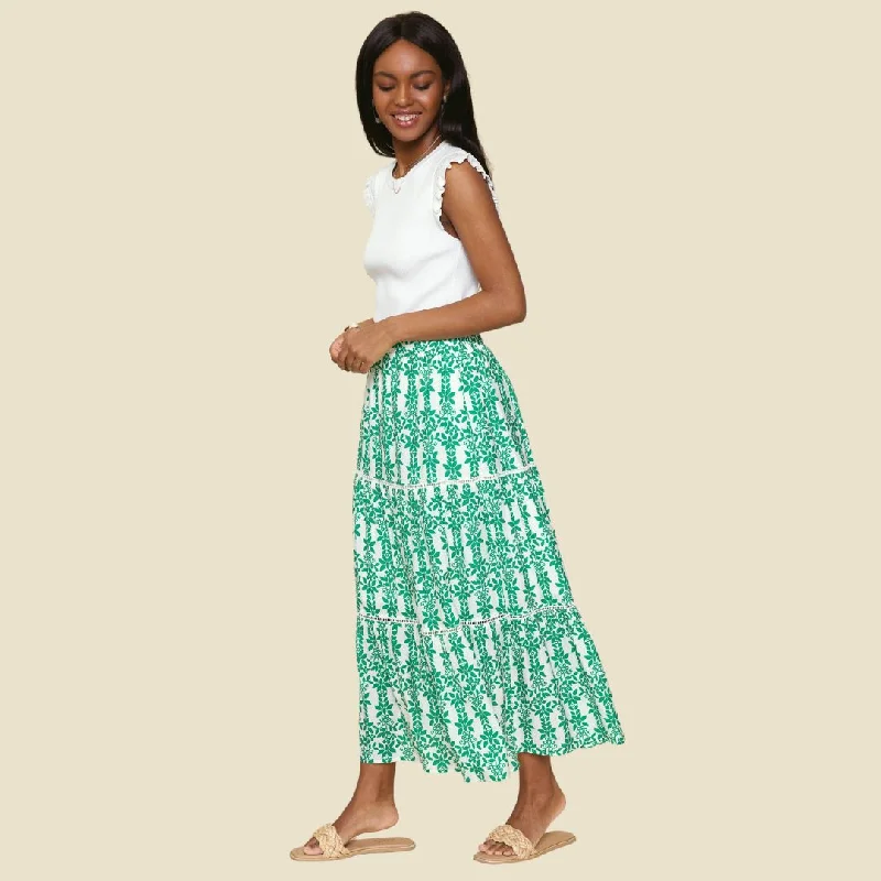 Floral Printed Midi Skirt (White Kelly Green)