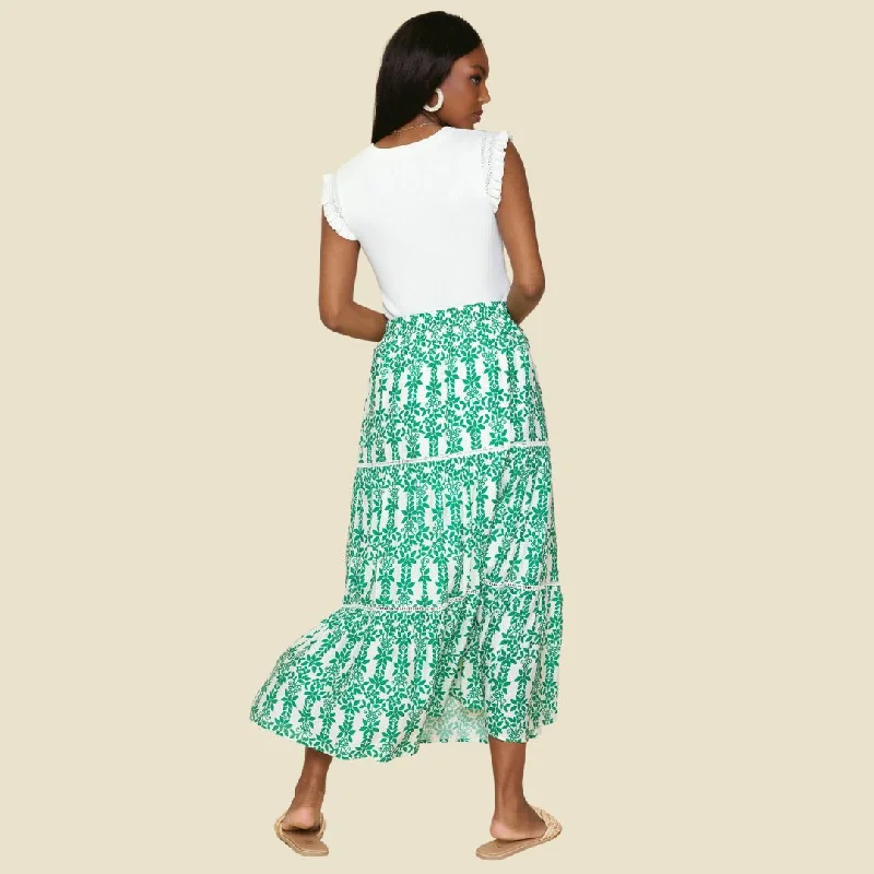 Floral Printed Midi Skirt (White Kelly Green)