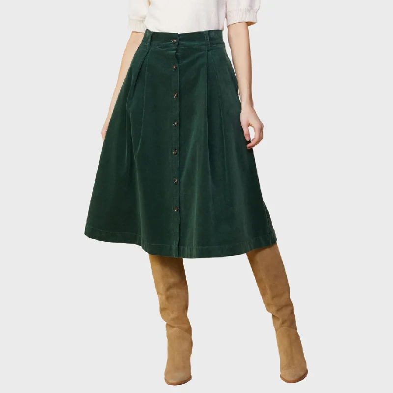 High Waisted Corduroy Skirt (Gemstone Green)