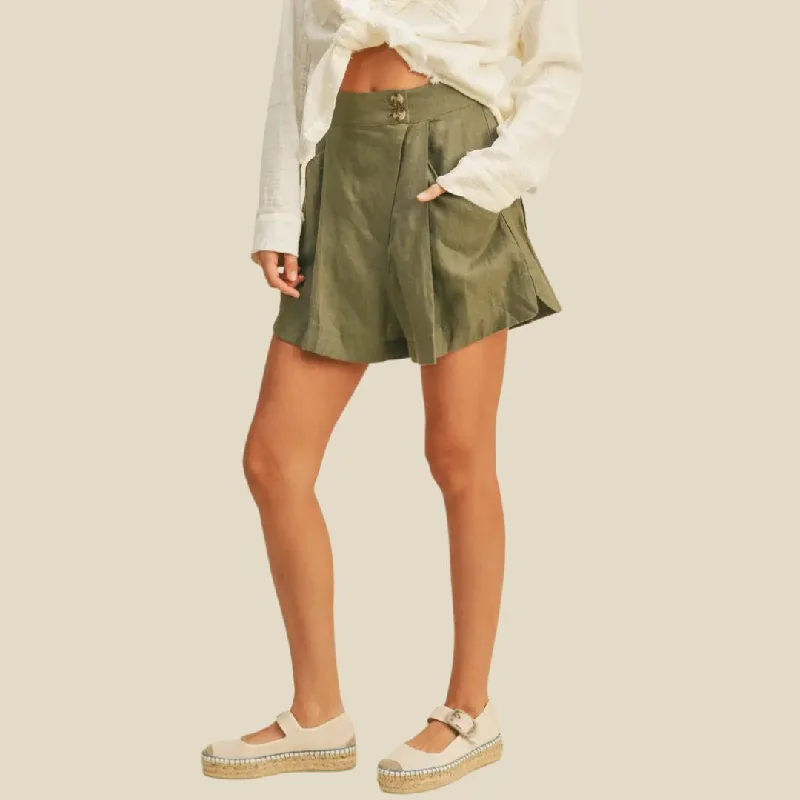 Linen Pleated Shorts (Olive)