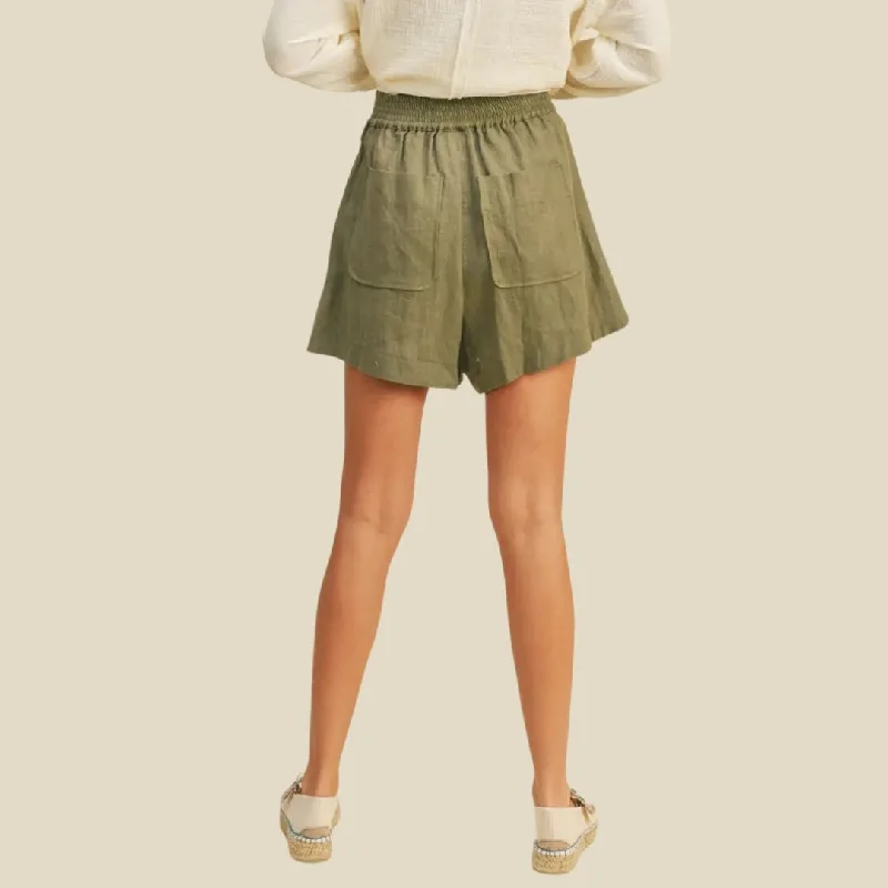 Linen Pleated Shorts (Olive)