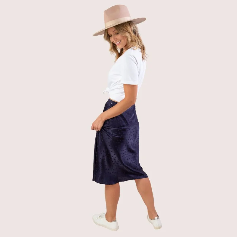 Soft & Silky Dot Jacquard Midi Skirt (Navy)