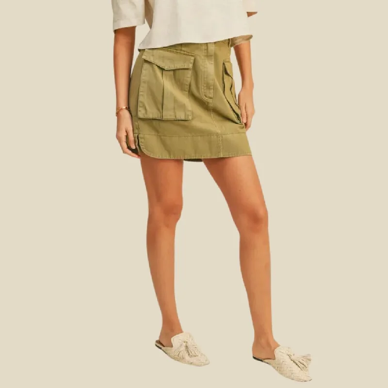 Washed Pocket Cargo Skirt (Olive)