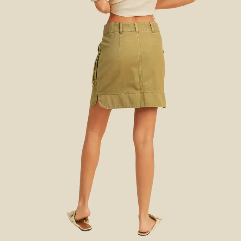 Washed Pocket Cargo Skirt (Olive)