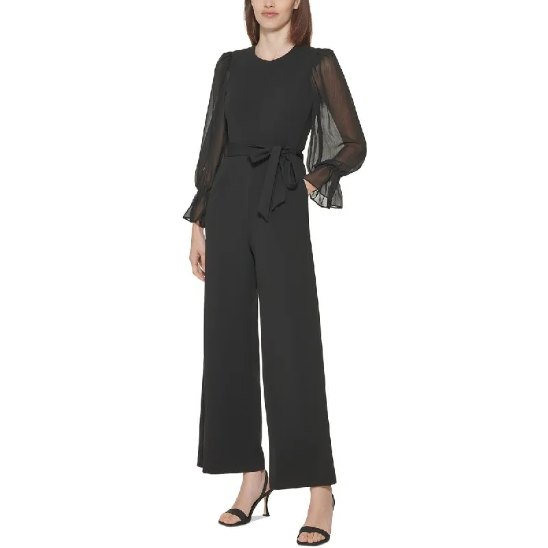 Petites Womens Chiffon Crepe Jumpsuit