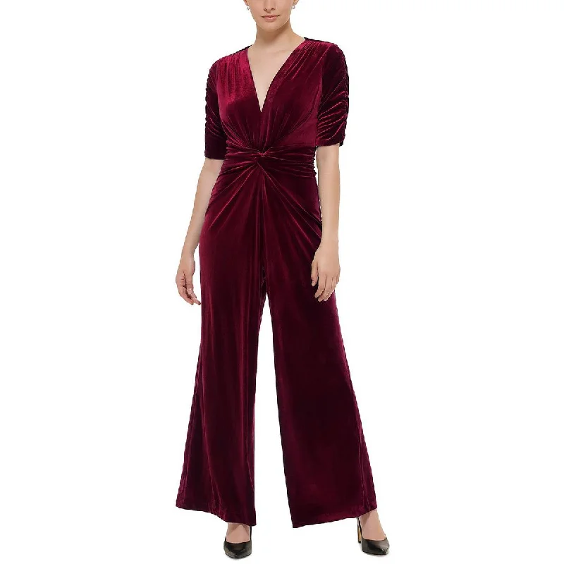 Womens Velvet Knot Front Jumpsuit