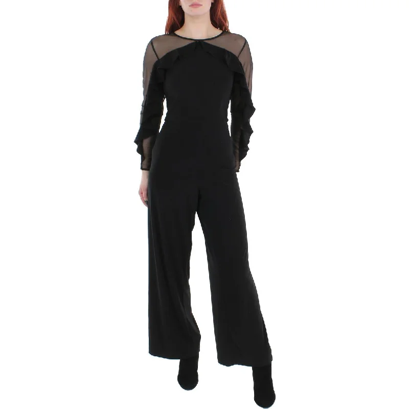 Petites Womens Ruffled Illusion Jumpsuit