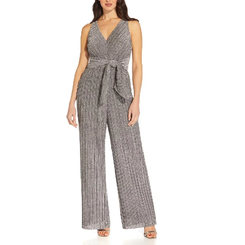 Petites Womens Metallic Tie Waist Jumpsuit