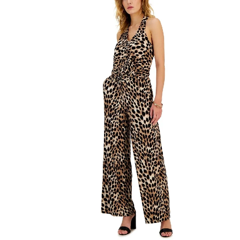 Womens Cheetah Print Halter Jumpsuit