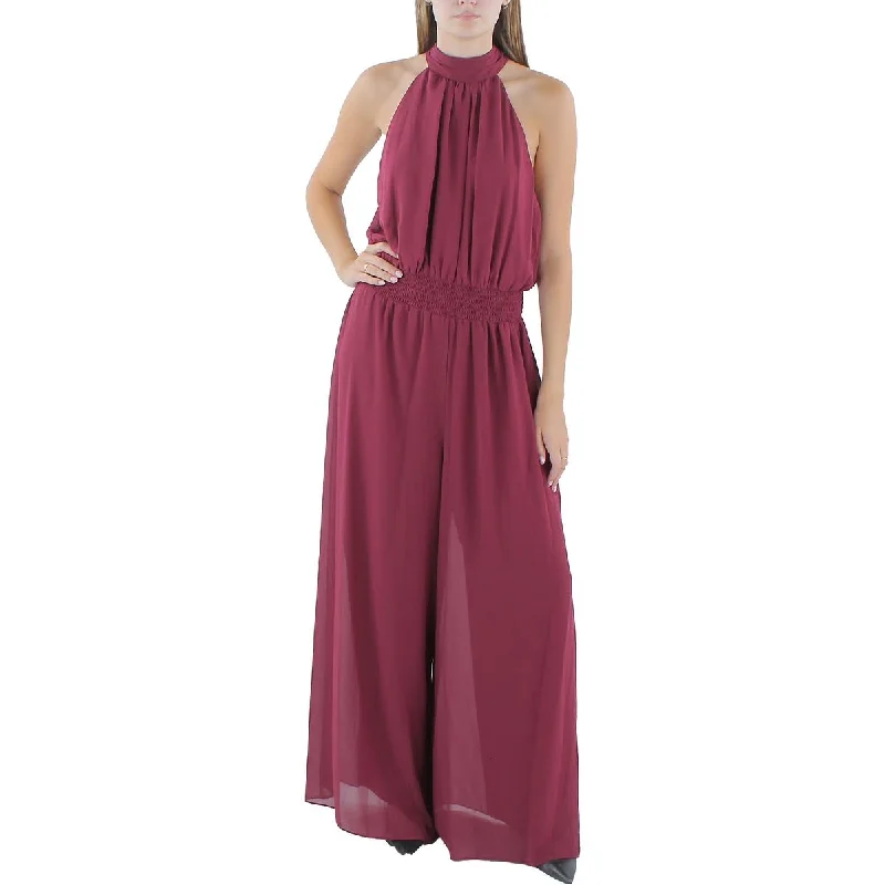 Womens Halter Smocked Jumpsuit