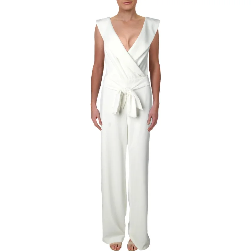 Talliah Womens Surplice Wide Leg Jumpsuit