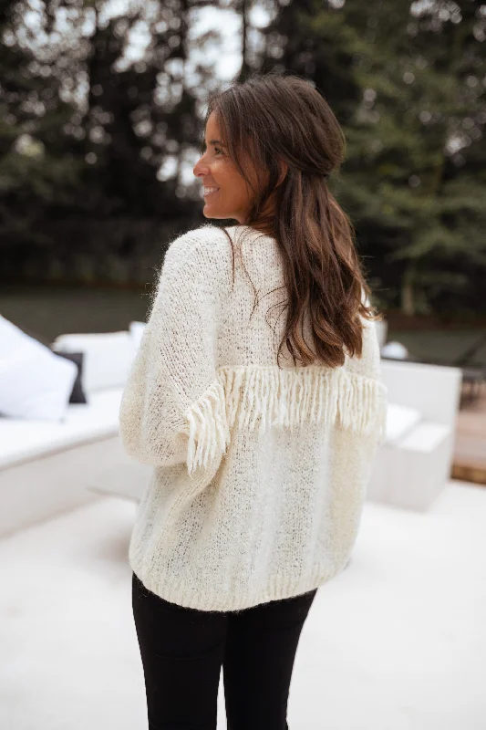 Ecru Darius Cardigan with Fringes