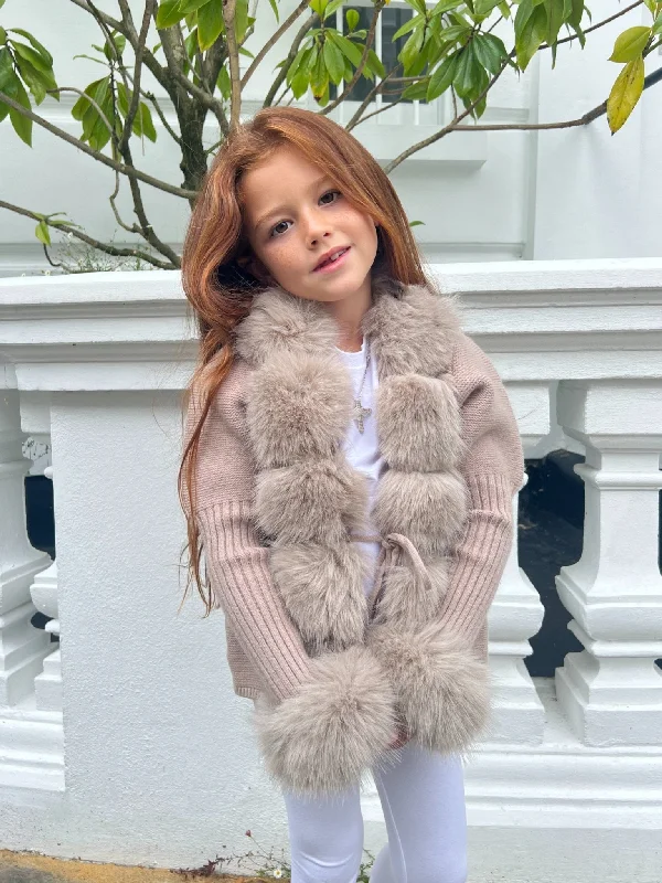 Childrens Beige Premium Faux Fur Cardigan