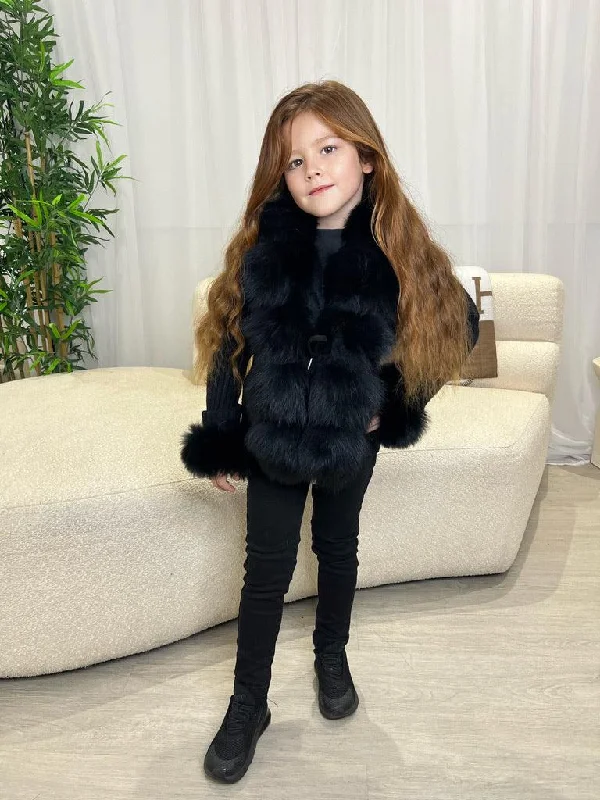 Childrens Black Luxury Fur Cardigan