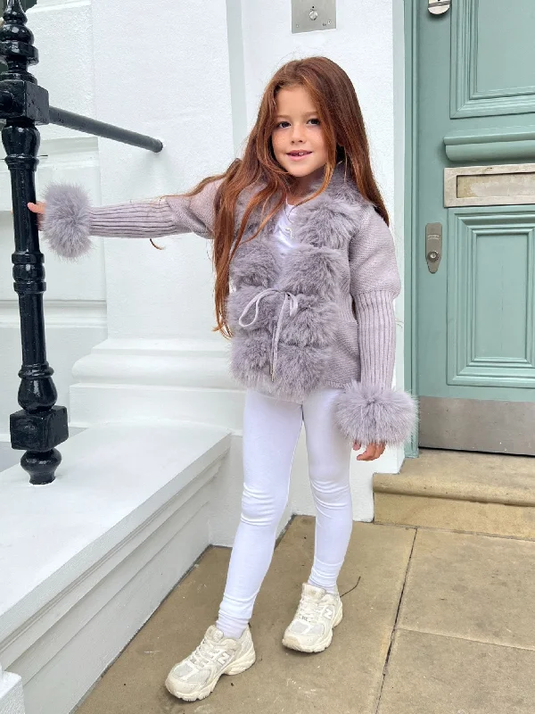 Childrens Grey Premium Faux Fur Cardigan