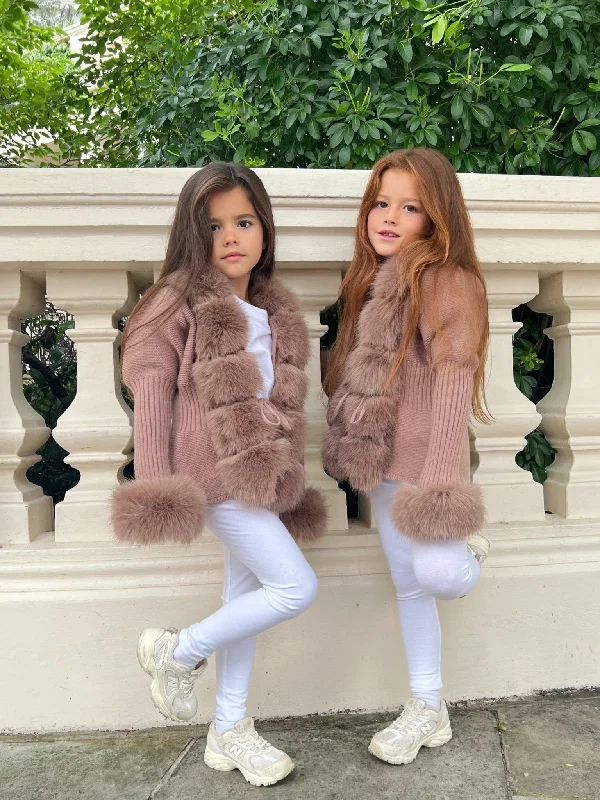 Childrens Taupe Premium Faux Fur Cardigan