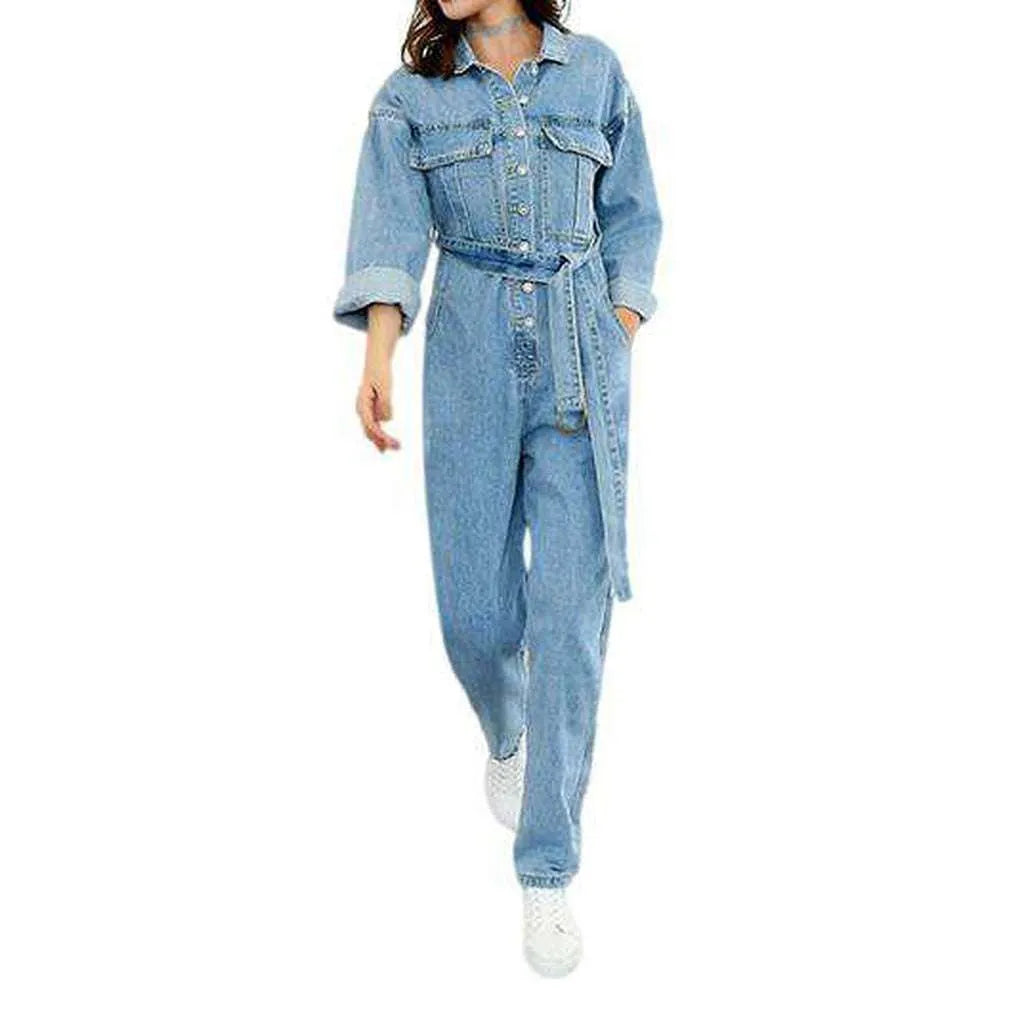 Ladies light wash denim jumpsuit