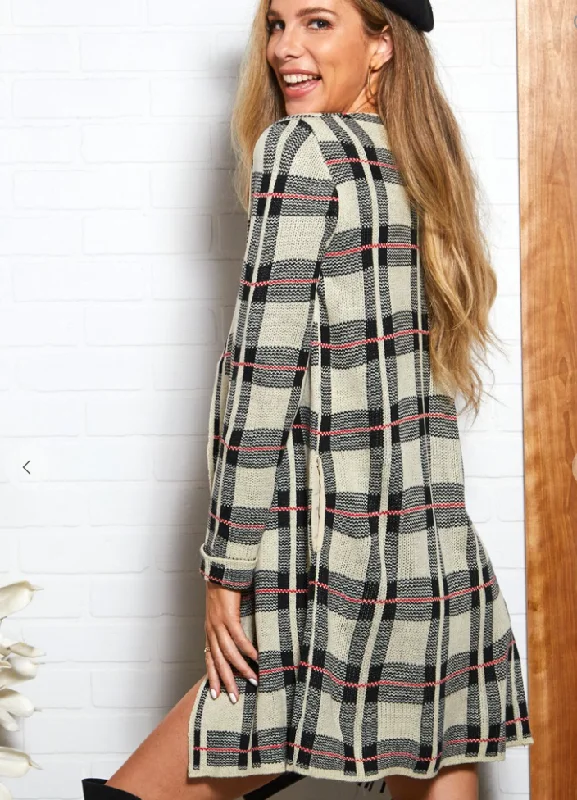 Long Sleeve Checkered Cardigan