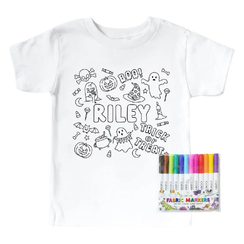 No Tricks All Treats Colorable Personalized Kids Graphic Tee | White