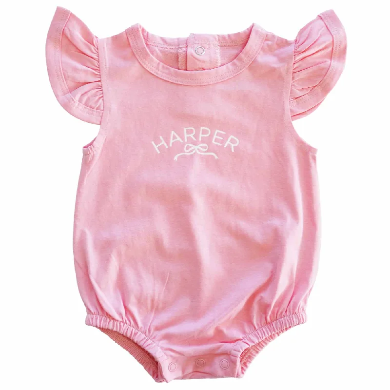 Personalized Ruffle Sleeve Bubble Romper | Pretty in Pink