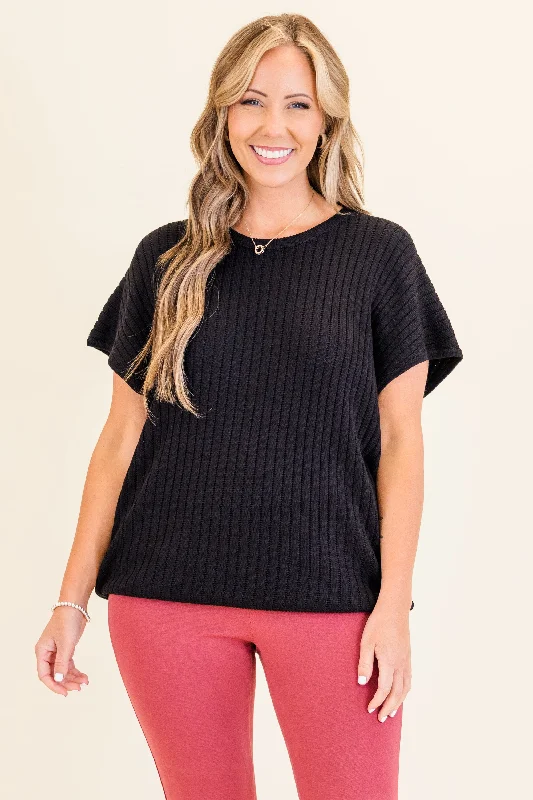 Ribbed Staple Sweater, Black