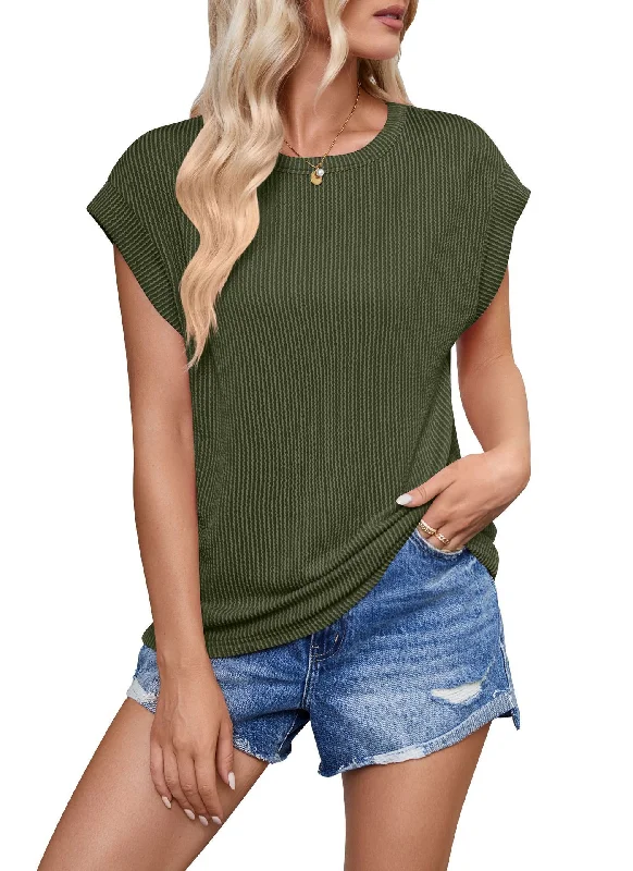 Solid Color Stripe Bat-Sleeve T-Shirt - Women's Summer Casual Loose Vest Tank