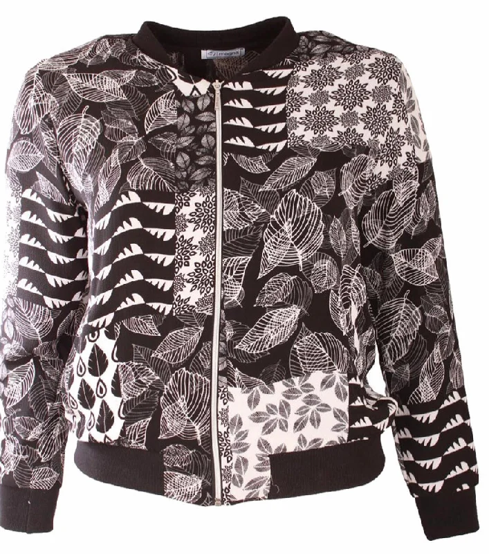 White & Black Leaf Bomber Jacket