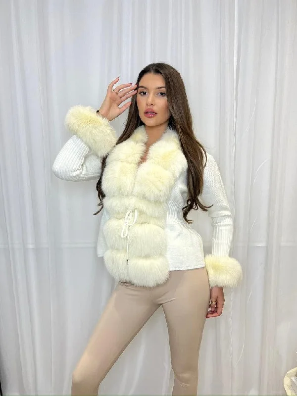 White Luxury Fur Cardigan