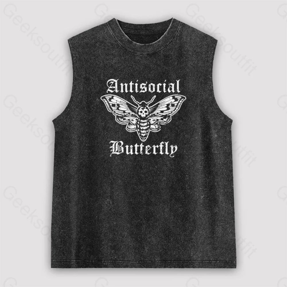 Funny Antisocial Butterfly Unisex Washed Tank