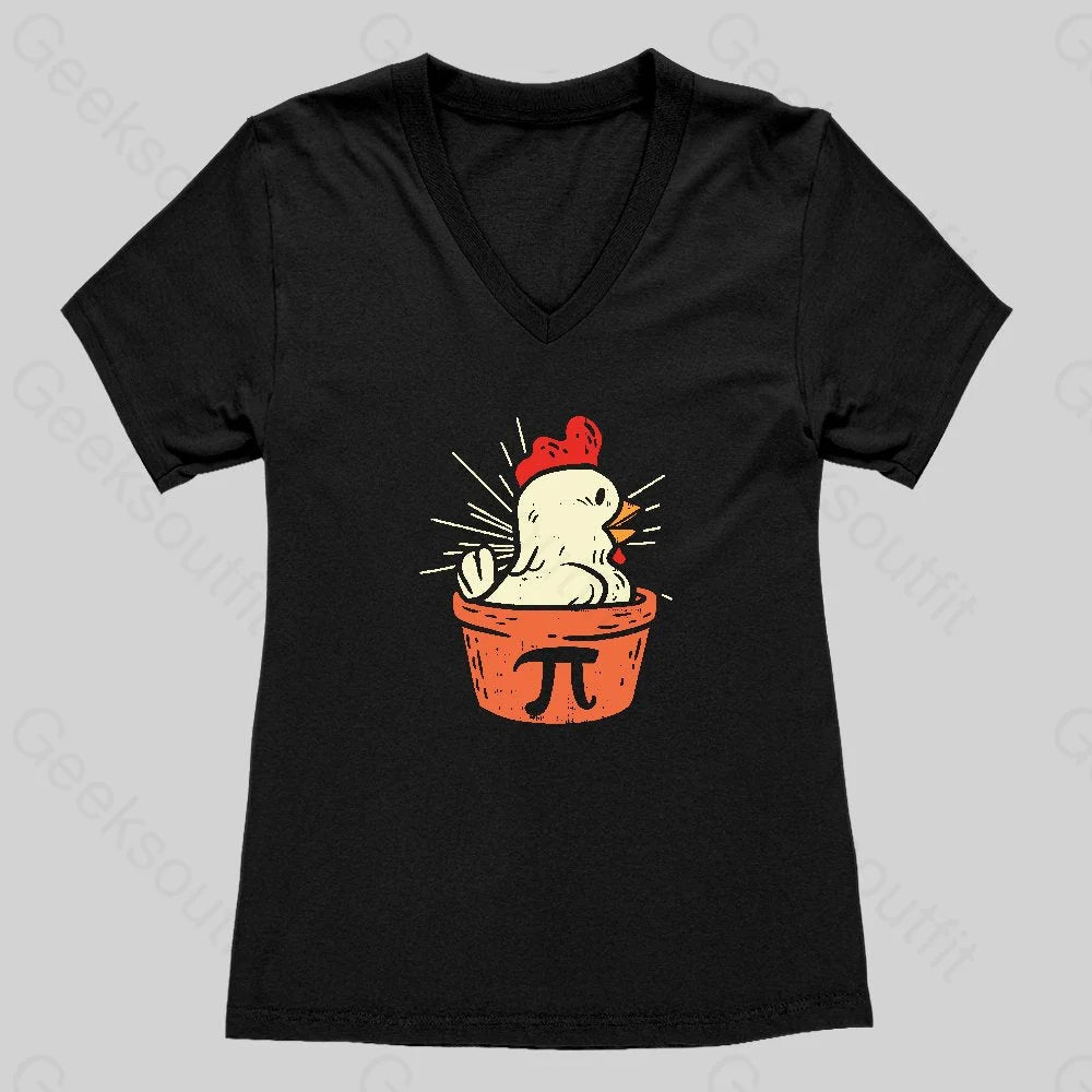 Funny Chicken Pot Pi Women's V-Neck T-shirt