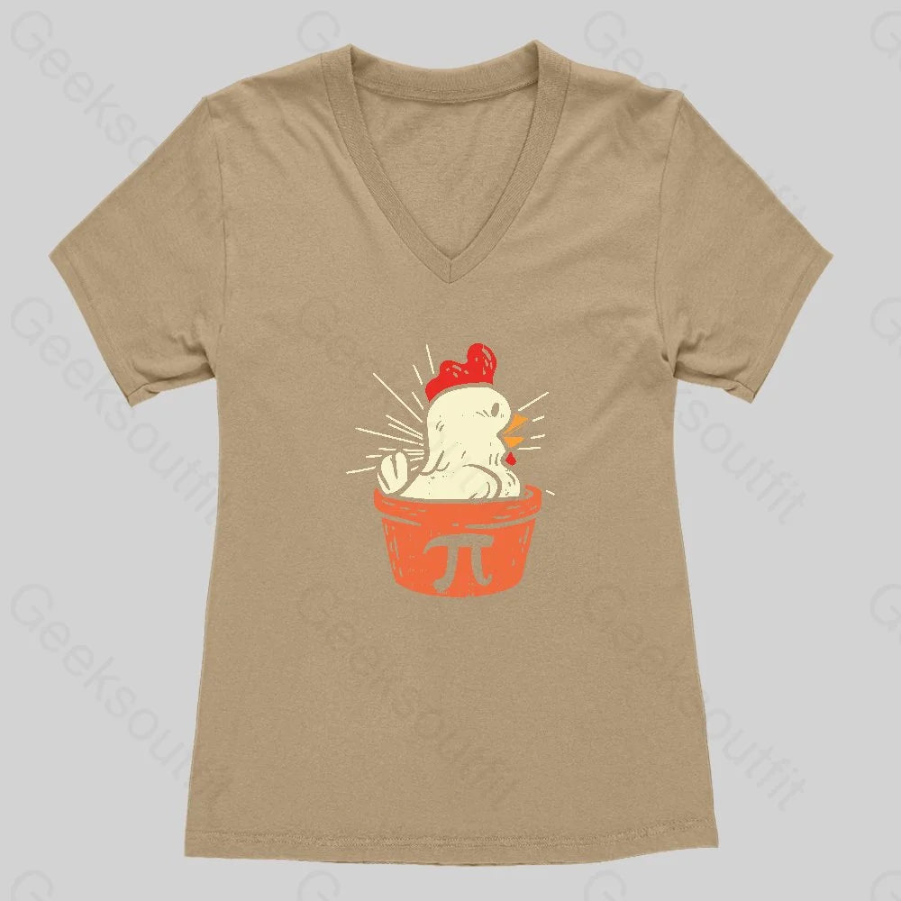 Funny Chicken Pot Pi Women's V-Neck T-shirt