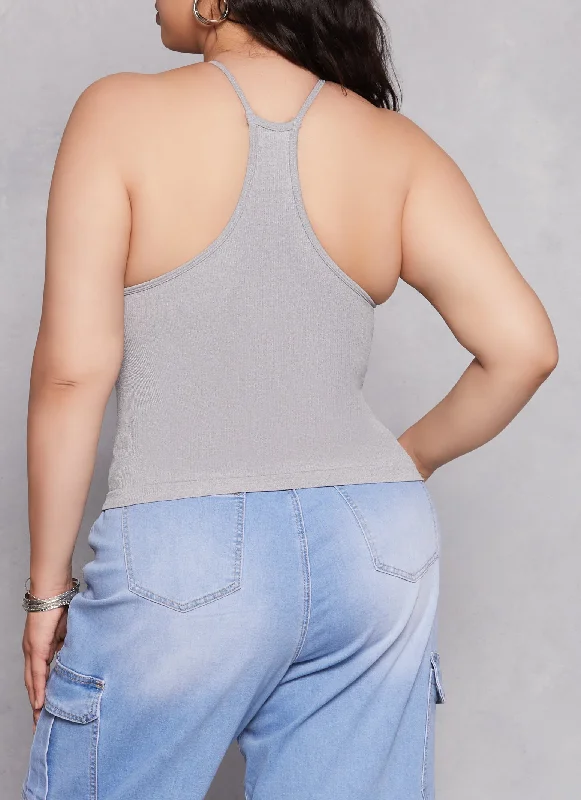 Plus Size Seamless Racerback High Neck Tank Top