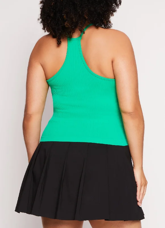 Plus Size Seamless Racerback High Neck Tank Top