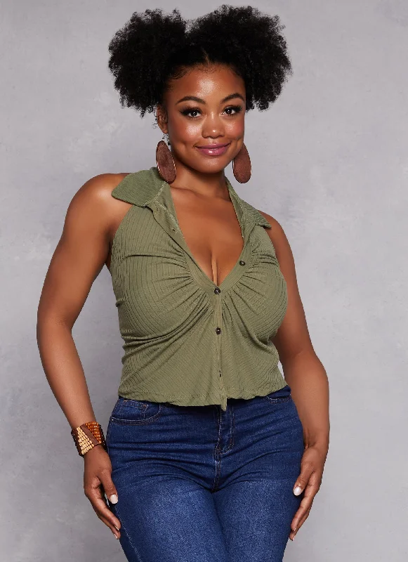 Plus Size Button Down Halter Top