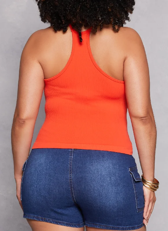 Plus Size Seamless Racerback High Neck Tank Top