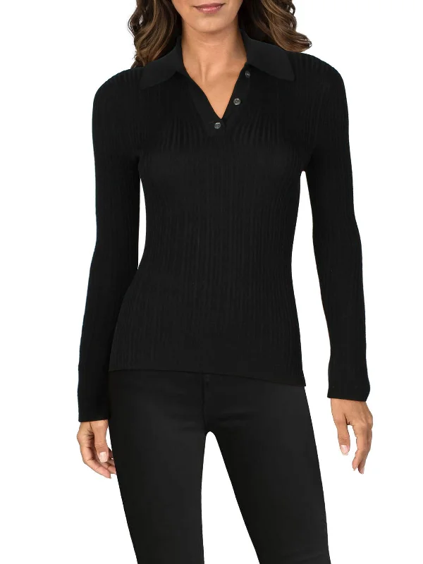 Petites Womens Collar Long Sleeve Polo Top